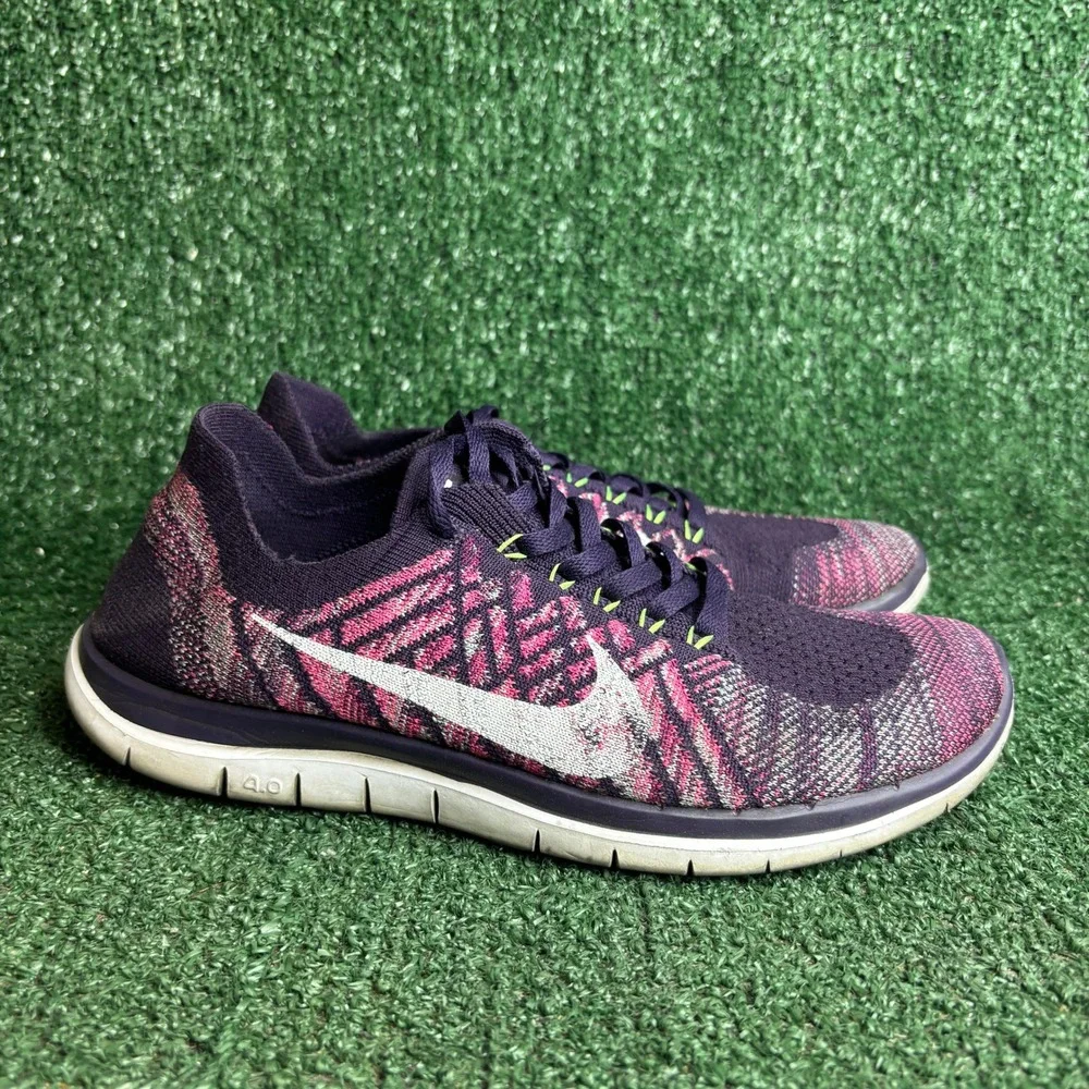 Nike Free 4.0 Flyknit Court 717076 Running Shoes Purple Pink Flash Women Size 8 - Picture 1 of 9